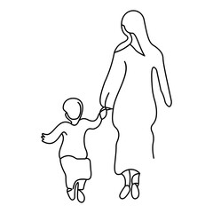 Mother and Child Bonding Time Line Art Drawing