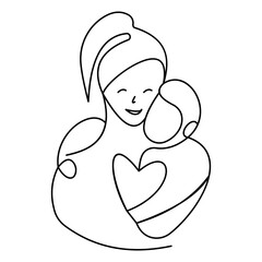 Mother and Child Bonding Time Line Art Drawing