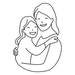 Mother and Child Bonding Time Line Art Drawing