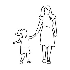 Mother and Child Bonding Time Line Art Drawing