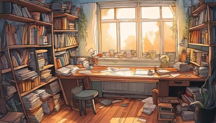 Cozy Study Nook - A Scholar&rsquo;s Retreat in Warm Light