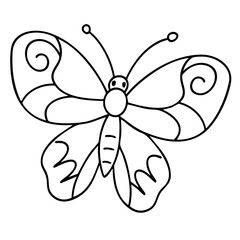 Butterfly line art suitable for coloring books, educational materials, logos, and decorative design projects. Simple blackline design for versatile use