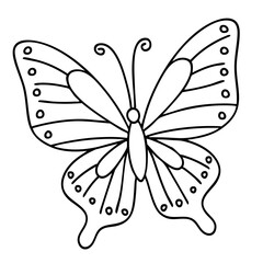 Butterfly line art suitable for coloring books, educational materials, logos, and decorative design projects. Simple blackline design for versatile use