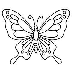 Butterfly line art suitable for coloring books, educational materials, logos, and decorative design projects. Simple blackline design for versatile use