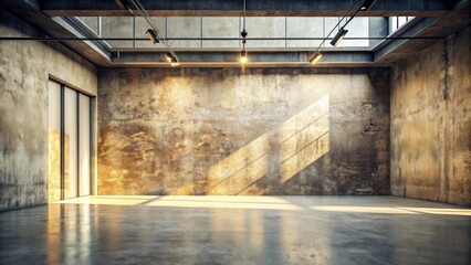 Obraz premium Sunlit Industrial Loft Space with Textured Walls and Polished Concrete Floor