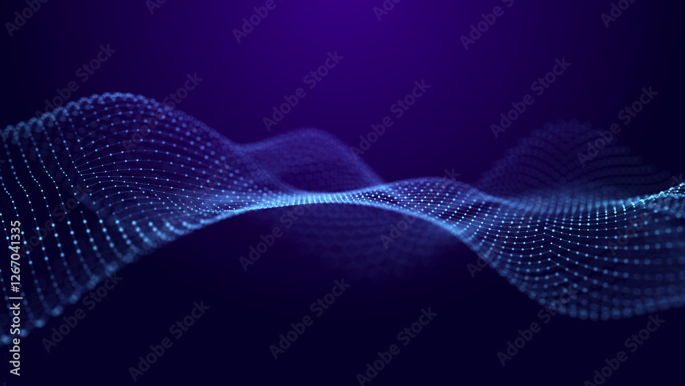 Wall mural abstract blue futuristic background. technological wave of information data flow. 3d rendering.