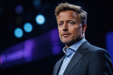 Confident Middle-Aged Man in Suit at Business Conference