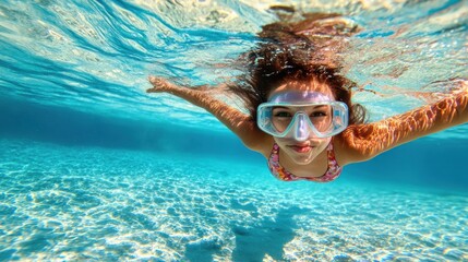 Naklejka premium Female swimmer at the swimming pool.Underwater photo