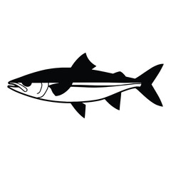 Fish vector silhouette illustration design, isolated on white background. Minimalist black silhouette of a fish, perfect for logos, T shirt designs, and branding.
