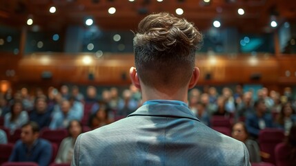 Fototapeta premium A man stands in front of a crowd of people