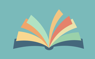 Open book with fluttering pages in retro style vector - symbolizes reading, science, knowledge, learning or library