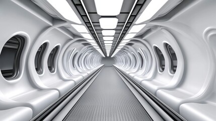 Futuristic Abstract Interior Design with Sleek White Walls and Round Windows in a Tunnel Perspective