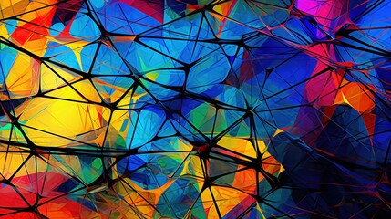 Abstract colorful network, vibrant geometric shapes, digital art background
