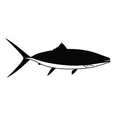 Fish vector silhouette illustration design, isolated on white background. Minimalist black silhouette of a fish, perfect for logos, T shirt designs, and branding.
