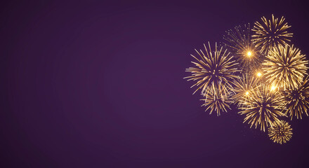 Fototapeta premium Golden fireworks on a dark purple background, with copy space, generative ai