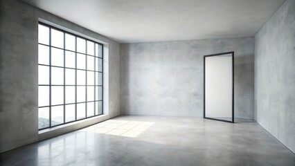 Obraz premium Empty Room with Large Window and Open Doorway Modern Minimalist Interior Design