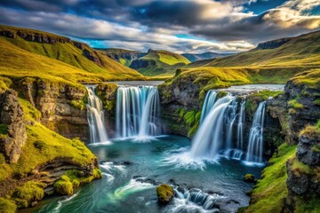 Obraz premium Langarfoss: Iceland's breathtaking waterfall showcases dramatic landscapes and powerful natural beauty.