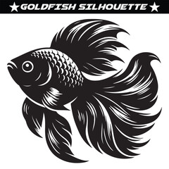 Goldfish silhouette, black and white goldfish vector.