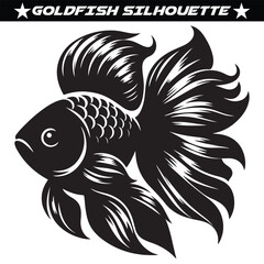 Goldfish silhouette, black and white goldfish vector.