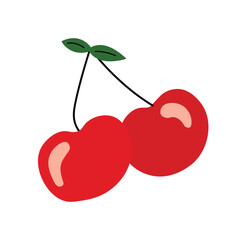 Red cherries isolated flat illustration simple style. Fruit fresh juicy concept.