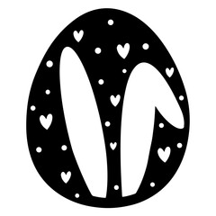 Cute black and white vector illustration of a bunny with heart-shaped ears hatching from a decorated egg.Perfect for Easter designs, greeting cards,coloring books,nursery prints and festive decoratios
