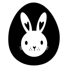 Cute black and white vector illustration of a bunny with heart-shaped ears hatching from a decorated egg.Perfect for Easter designs, greeting cards,coloring books,nursery prints and festive decoratios