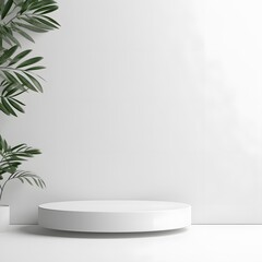 A white pedestal with a plant on it