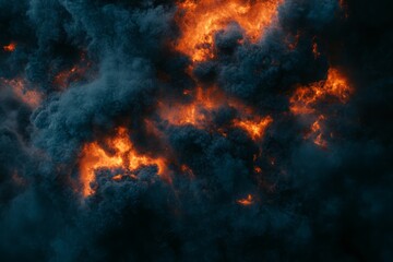 Intense fire and dark smoke scene. AI generated