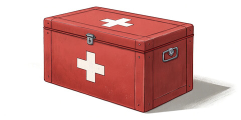 A Red Medical Emergency Box with a White Cross Symbol Isolated on a Clean Background, Essential for First Aid