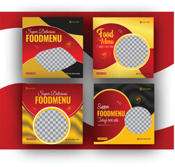 Set of Editable square food banners. Instagram post template design. Suitable for Social Media Post Restaurant and culinary Promotion. Red and yellow background