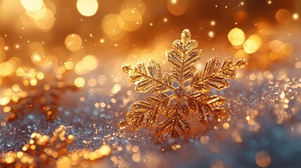 bright and festive christmas background with golden bokeh lights snowflakes and soft winter glow