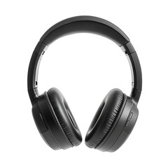 black Bluetooth headphone isolated on transparent or white background, png 