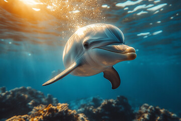 Radiant Undersea Encounter, A Dolphin's Oceanic Symphony of Serenity