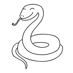 Cute smiling snake animal in cartoon doodle style. Vector illustration isolated on white background.