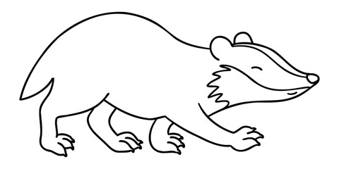 Cute smiling badger animal in cartoon doodle style. Vector illustration isolated on white background.