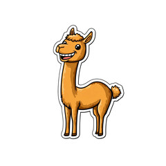 Happy Cartoon Alpaca Illustration - Adorable Llama Sticker Design