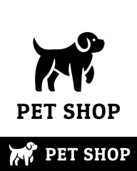 A modern and minimalist black and white vector logo featuring a stylized dog silhouette
