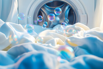 Obraz premium Ethereal Bubbles Dance Over Pristine Linens on Laundry Day