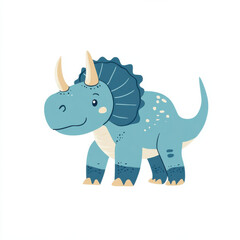 a simple illustration of Triceratops dinosaur,kid's room style, on a white background