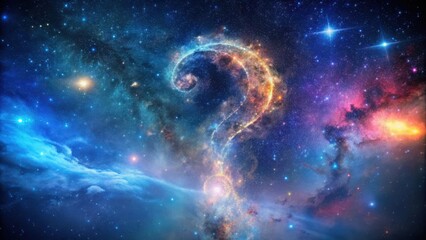 Obraz premium Cosmic Enigma A Celestial Question Mark Formed by Nebulae and Stardust in a Vast, Star-Filled Expanse