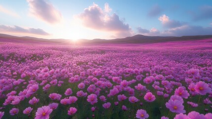 cosmos flower field with blue sky background