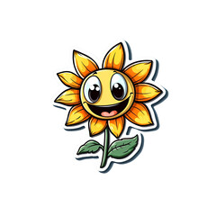 Happy Sunflower Cartoon Character Sticker Design