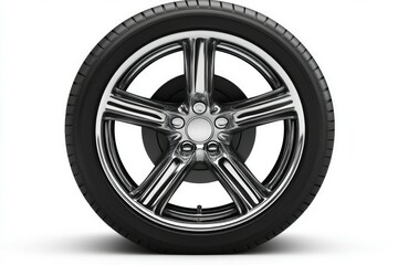 Glossy black car wheel on white background. Artificial Intelligence