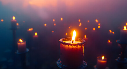 Fototapeta premium World Religion Dayconcept：Many burning candles with shallow depth of field