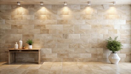 Modern Interior Design Beige Tile Wall with Minimalist Decor and Potted Plant