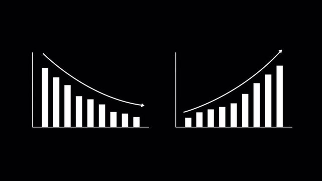 White Smooth line Simple Finance business growth graph chart with arrows moving up and down, growing, falling, loss, diagram, profit motion graphic on a transparent background, alpha channel