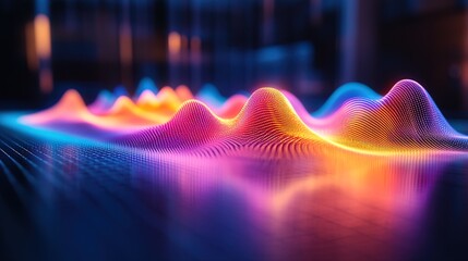A glowing spectrum analyzer visualizing light waves in a futuristic optics lab, sleek and scientific 