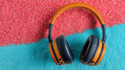 Stylish Over-Ear Headphones on Colorful Background with Pink and Blue Texture