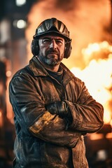 Obraz premium Steelworker Portrait: A Man of Industry and Fire