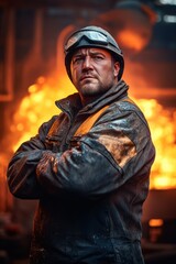 Fototapeta premium Steelworker Portrait: A Man of Fire and Fortitude